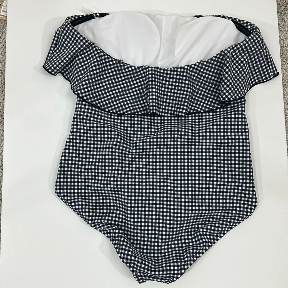 Kona Sol Blue Gingham swimsuit with bandeau flounce top accent Fully lined - Picture 5 of 12